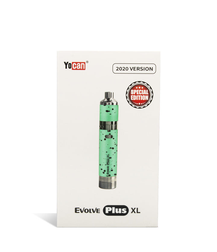 Teal Black Spatter packaging Wulf Mods Evolve Plus XL Concentrate Vaporizer on white background