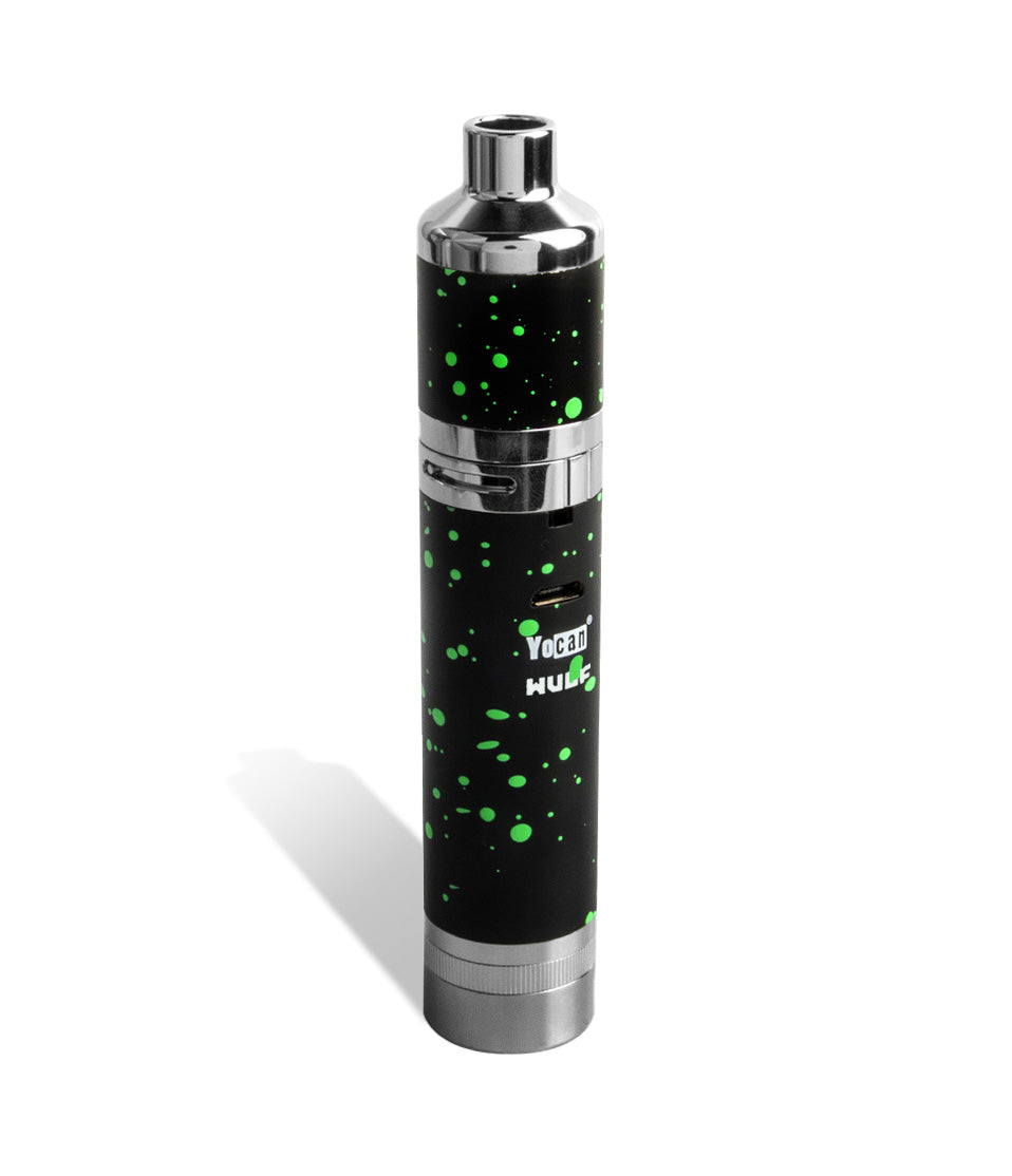 Black Green Spatter back view Wulf Mods Evolve Plus XL Concentrate Vaporizer on white background