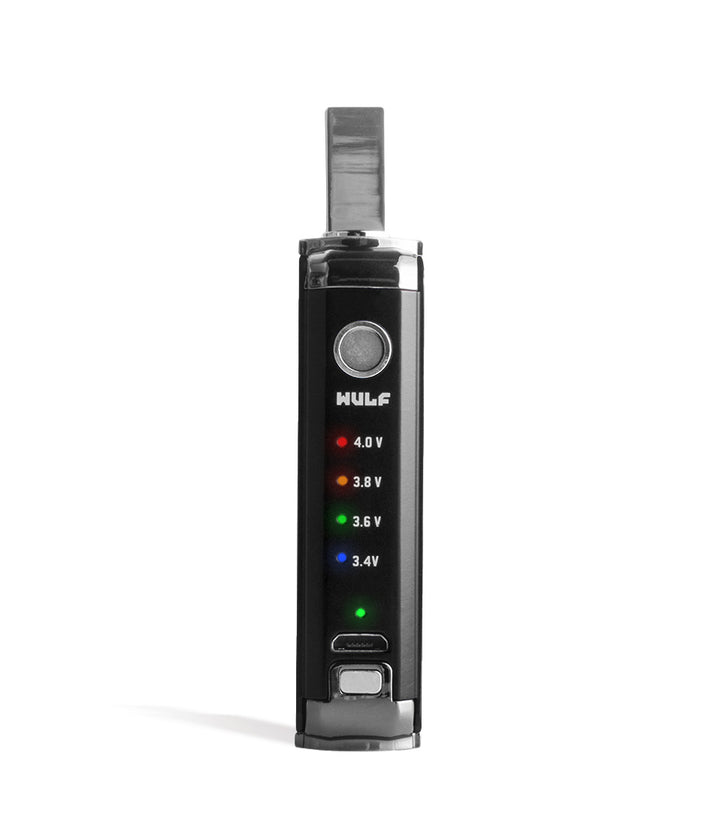 Black face view Wulf Mods Duo 2 in 1 Cartridge Vaporizer on white background