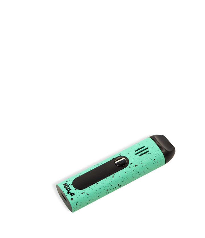 Teal Black Spatter laying down Wulf Mods Flora Portable Dry Herb Vaporizer on white background