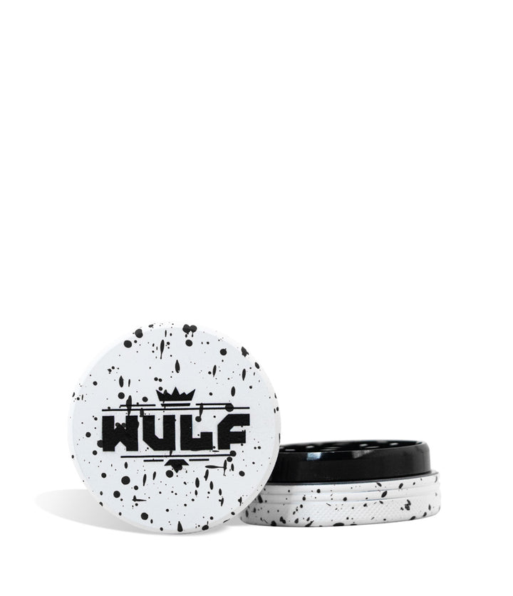 White Black Spatter Wulf Mods 2pc 50mm Spatter Grinder Front View on White Background