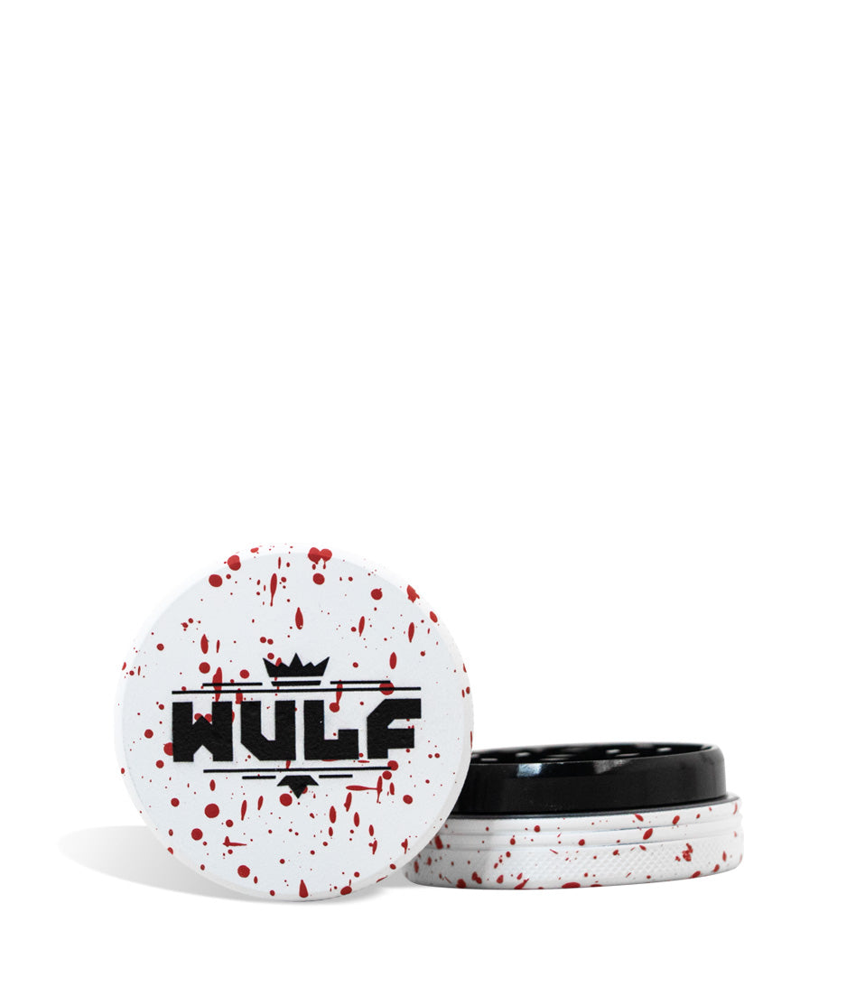 White Red Spatter Wulf Mods 2pc 50mm Spatter Grinder Front View on White Background