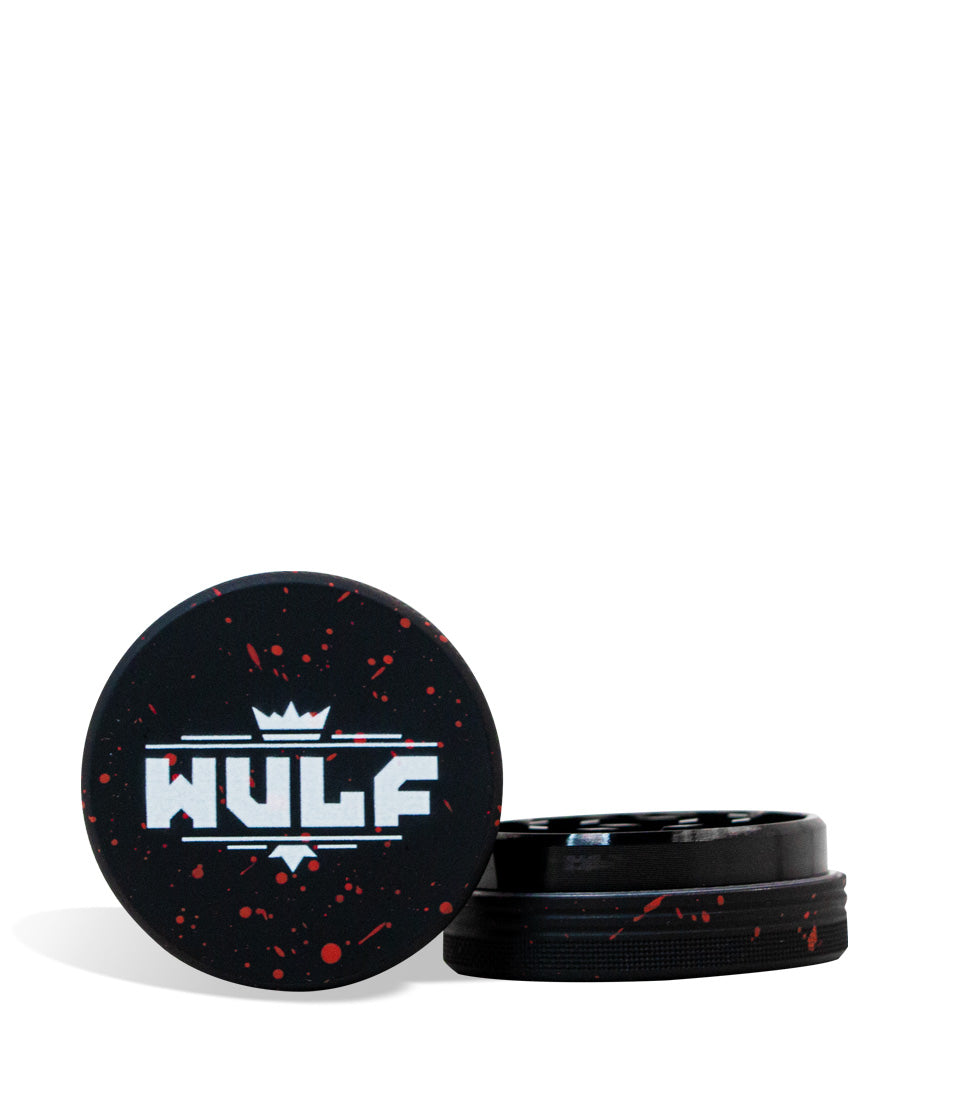 Black Red Spatter Wulf Mods 2pc 65mm Spatter Grinder Front View on White Background