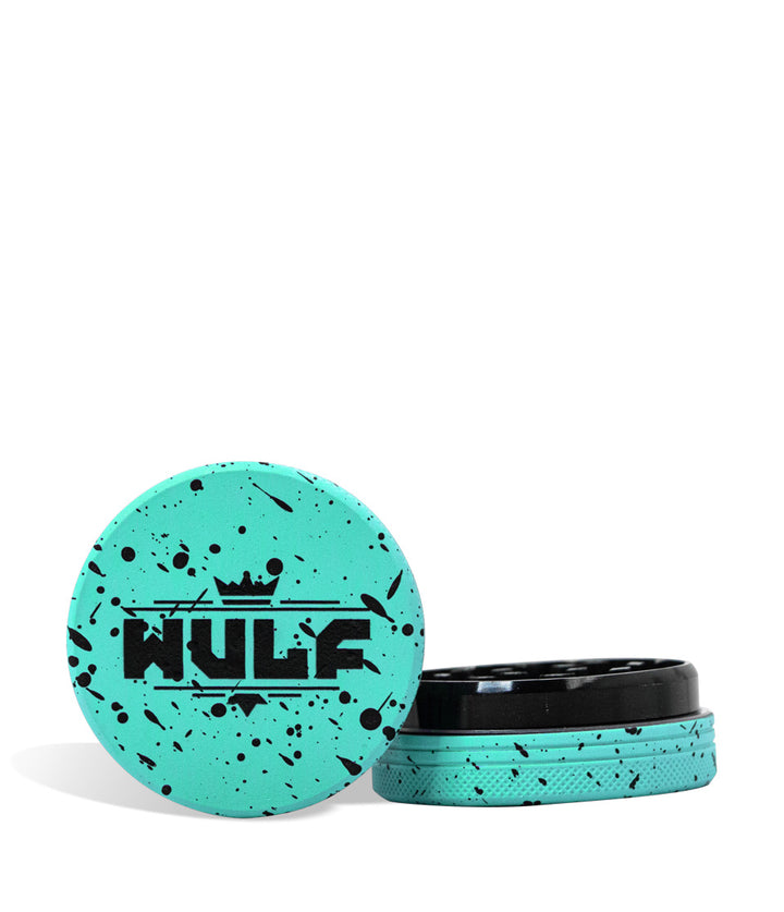 Teal Black Spatter Wulf Mods 2pc 65mm Spatter Grinder Front View on White Background