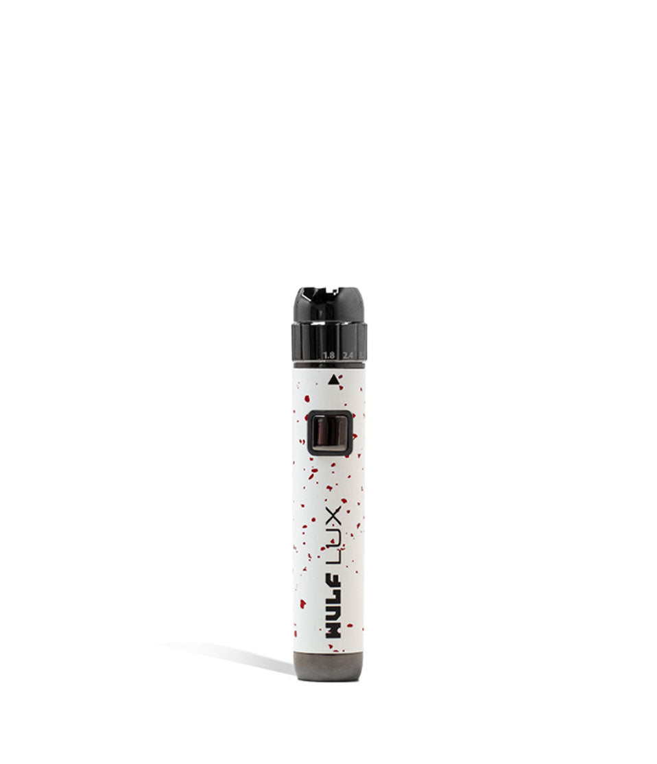 White Red Spatter Wulf Mods LUX Cartridge Vaporizer on white background