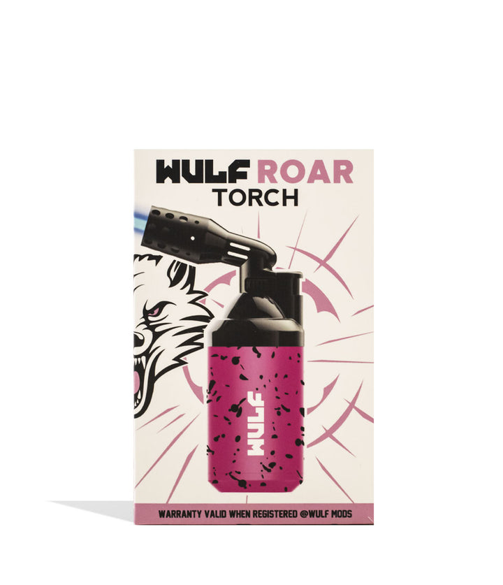 Pink Black Spatter Wulf Mods Roar Butane Torch Packaging Front View on White Background