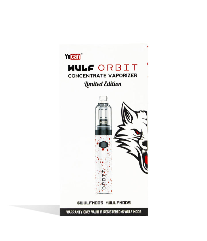 White Red Spatter packaging Wulf Mods Orbit Concentrate Vaporizer on white background