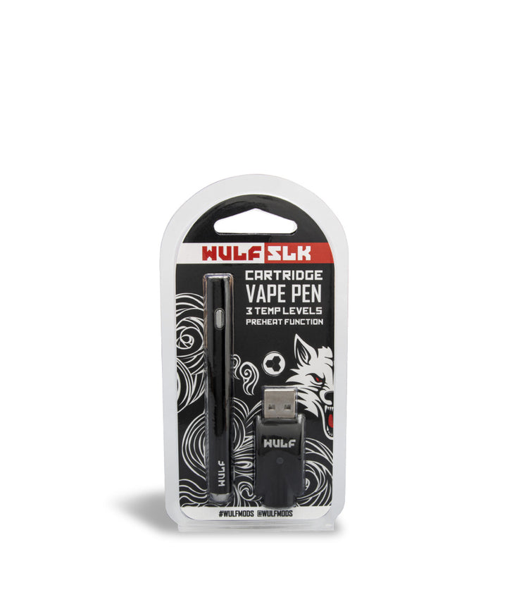 Black packaging Wulf Mods SLK Vape Pen on white background