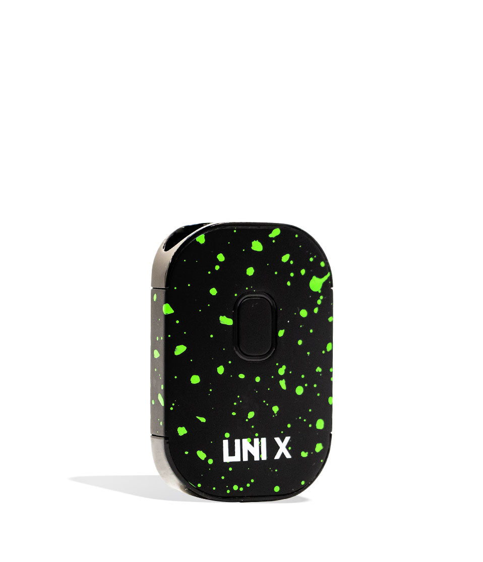 Black Green Spatter side view Wulf Mods UNI X Cartridge Vaporizer on white background